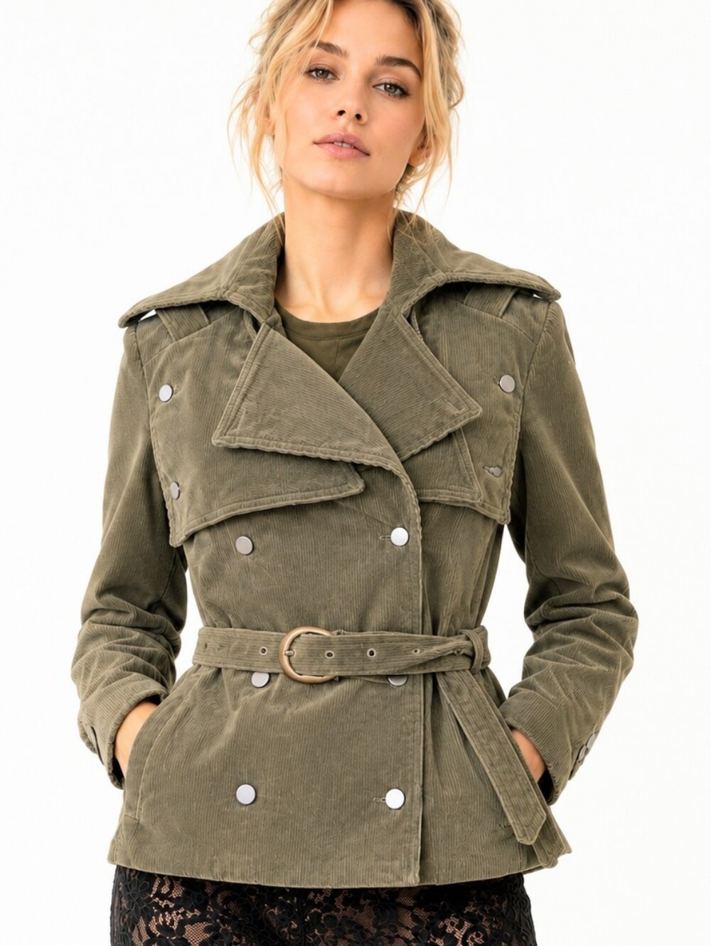 Stella McCartney Corduroy Belted Moto Jacket Olive Green Italy 44 US 8-10 M Y2K